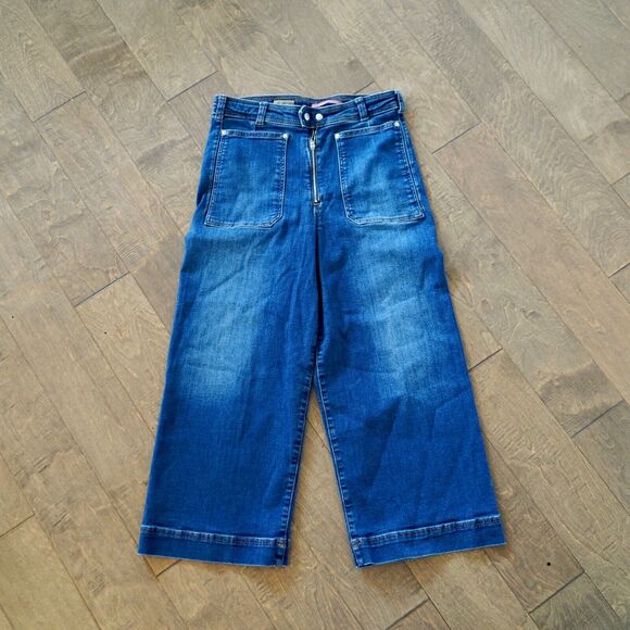 Anthropologie Pilcro Exposed‎ Zipper Crop Stretch Blue Jeans Size 30 - Picture 1 of 6